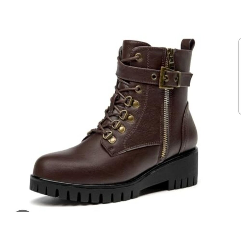 Womens Size 11 Fashion Wedge Chunky Ankle Boots Lace Up Zippers Strap Buckles